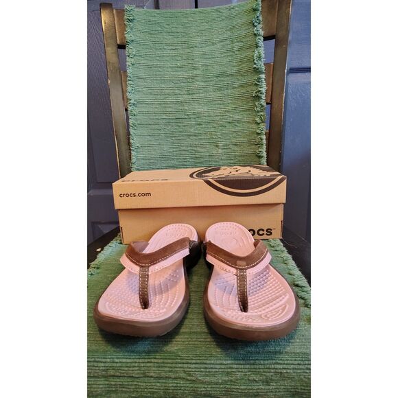 CROCS Vezzy Woman Women's Brown and Pink Thong Sandals Size 8 - Picture 8 of 8